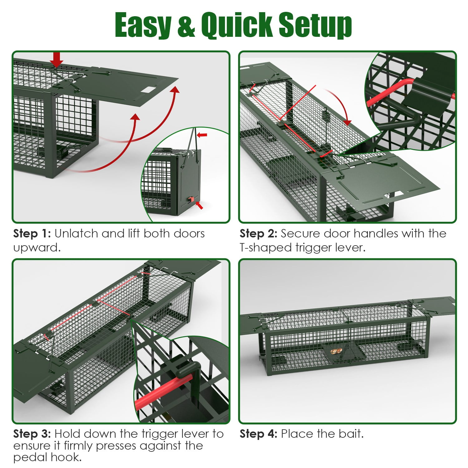 Teqhome 2Pack 15.35x4.72x3.94in Mouse Traps for Home Humane Mouse Traps 2-Door Galvanized Iron Reusable Humane Live Rat Trap for Home Garden Farm （ArmyGreen）