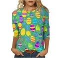 thumbnail image 2 of Daisyyozoid Chandail Amusant de Pâques pour Femmes, T-Shirt Décontracté à Imprimé d'Oeufs Colorés, Extérieur, Quotidien, Vacances, Manches 3/4, Col Ras du Cou, Vêtement, 2 of 5
