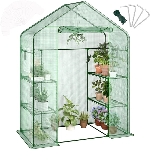 Serres pour l'Extérieur avec 4 Tablettes Grillagées, Serre Portable 57 x 29 x 77 Po avec Housse PE Épaissie, Porte à Glissière Enroulable, Wal