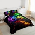 thumbnail image 3 of Manfei Neon Gamepad Full Size Comforter Sets for Boy, Modern Gaming Lover Bedding Comforter Set, Futuristic Lightning Print Reversible Bedding Sets, Microfiber Bedroom Decor, 3 Pieces, 3 of 8