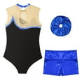 thumbnail image 4 of YONGHS Kids Girls Gymnastics Dance Outfit Ice Skating Leotard Unitard with Shorts Hair Tie Set Royal Blue 4, 4 of 7