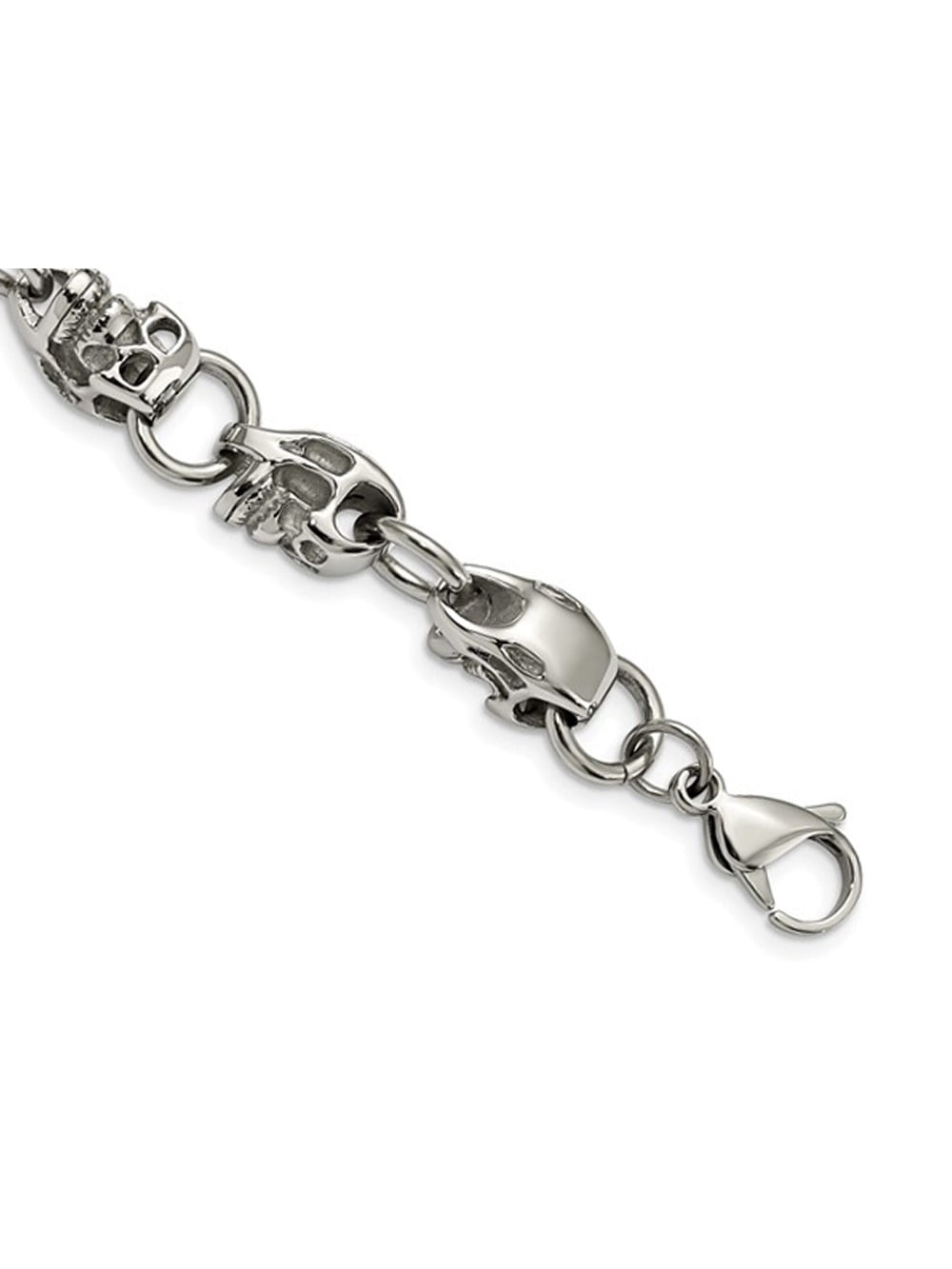 Gem & Harmony Mens Skull Bracelet in Stainless Steel 8.75 inch for Men