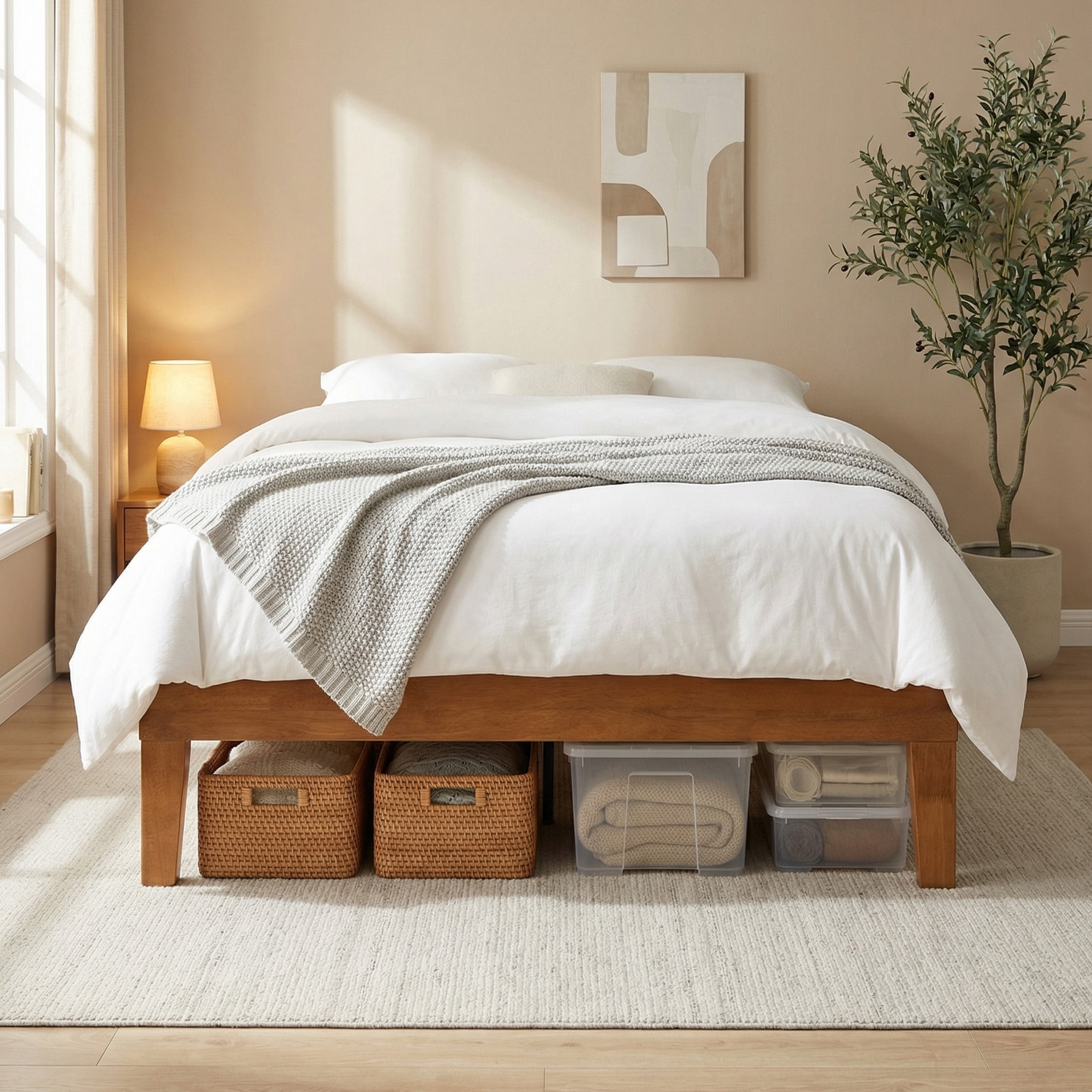 EDX Naturalista Classic Solid Wood Platform Bed, Sleek and Sturdy Minimalist Bed Frame, Full