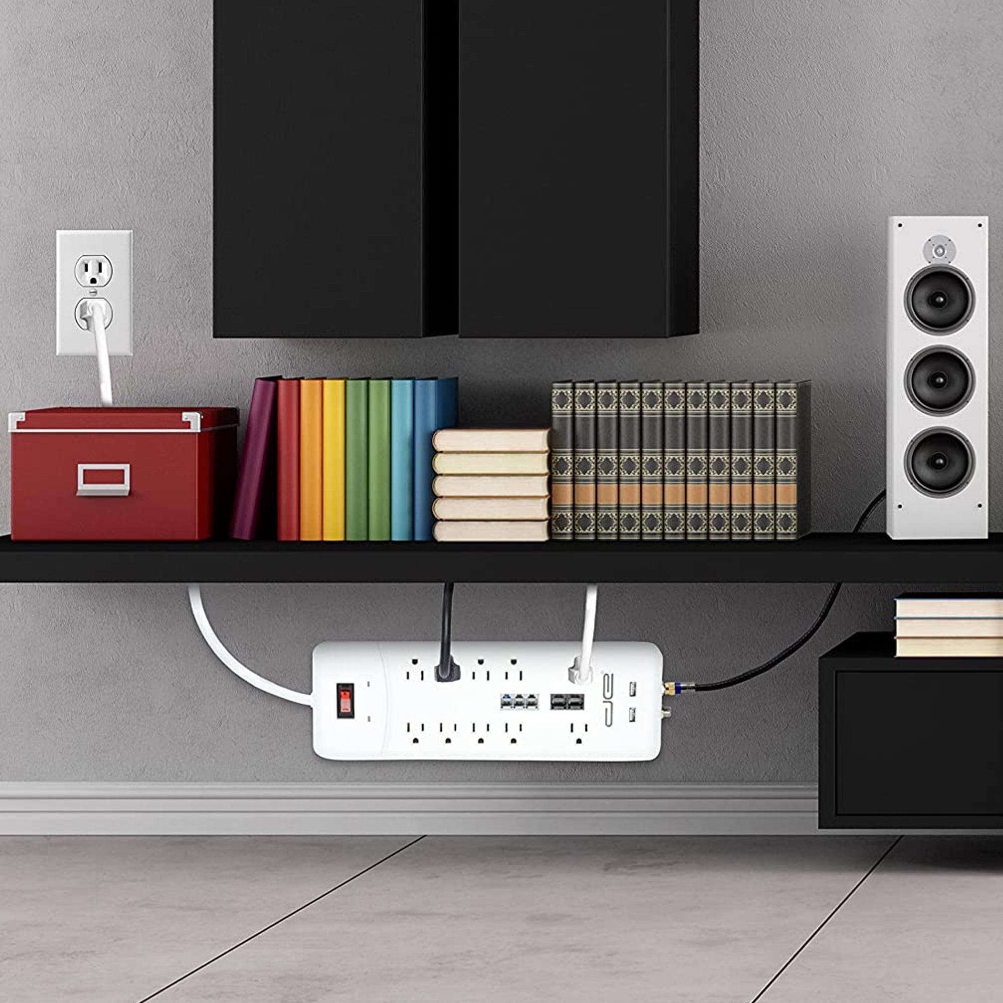 Digital Energy 10-Outlet Surge Protector Power Strip, 25-ft Heavy-Duty Extension Cord, 3500 Joules, USB Charging Ports