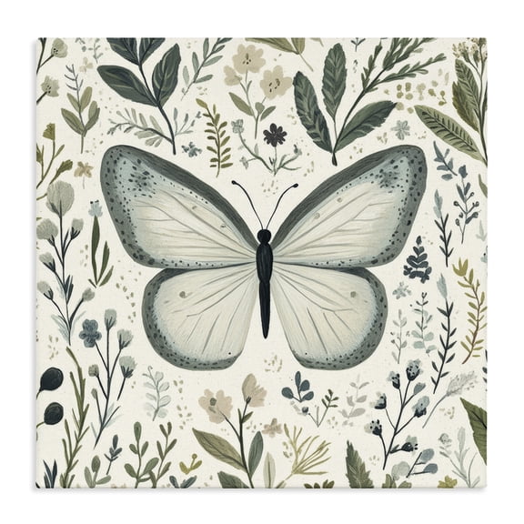 Stupell Industries Bohemian Dusty Blue Butterfly Botanicals Canvas Art, 17 x 17, by Petals Prints Design