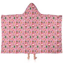 Pink Christmas Santa and Tree Pattern Hooded Bath Towel，60"x35" for Ages 3 To 12 Kids, Quick Dry Lightweight Soft Microfiber Hood Beach Towel Cover Up for Kids