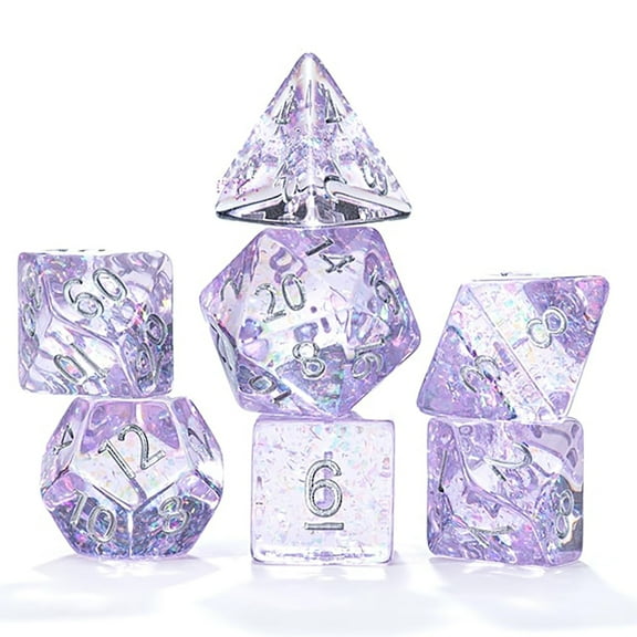 Gate Keeper Games and Dice: Holographic Dice: Pegasus Wings - 7pc RPG Set, Iridescent Purple & Pink Glitter in Clear Resin, Role Playing Games Dice