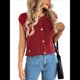 thumbnail image 2 of Suéter Sin Mangas para Mujer, Cárdigan de Crochet con Botones, Camisetas, Conjuntos Casuales de Verano de Moda 2025 Rojo S, 2 of 10