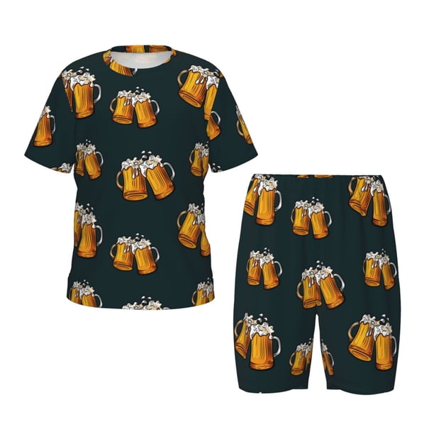 Balery Beer Conjunto de Pijama Infantil de Manga Corta con Estampado – Ropa de Dormir de Algodón Suave-3X-Large