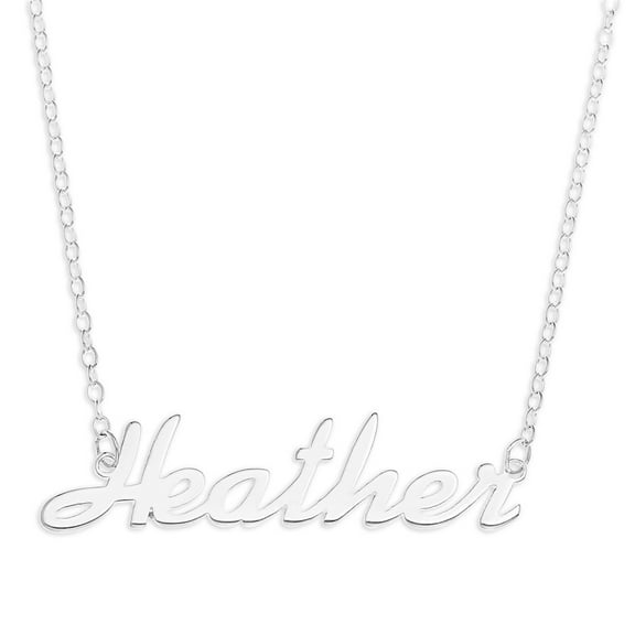 Sterling Silver 'Heather' Name Pendant on 16-inch Trace Chain - White