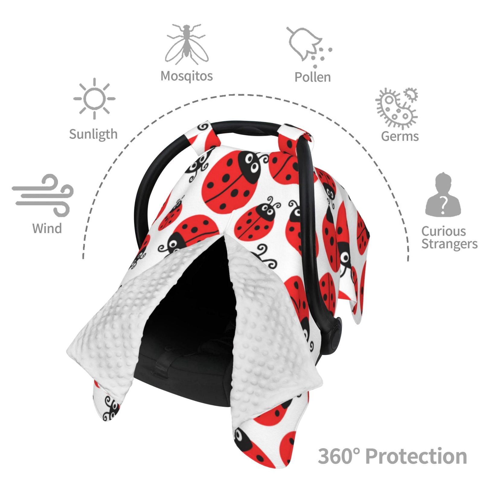 Car Seat Cover Baby - Cartoon Ladybug Breathable Infant Car Seat Cover for Baby Carseat, Lightweight Comfort Baby Essentials Must Haves Newborn Stuff for Girl Boy