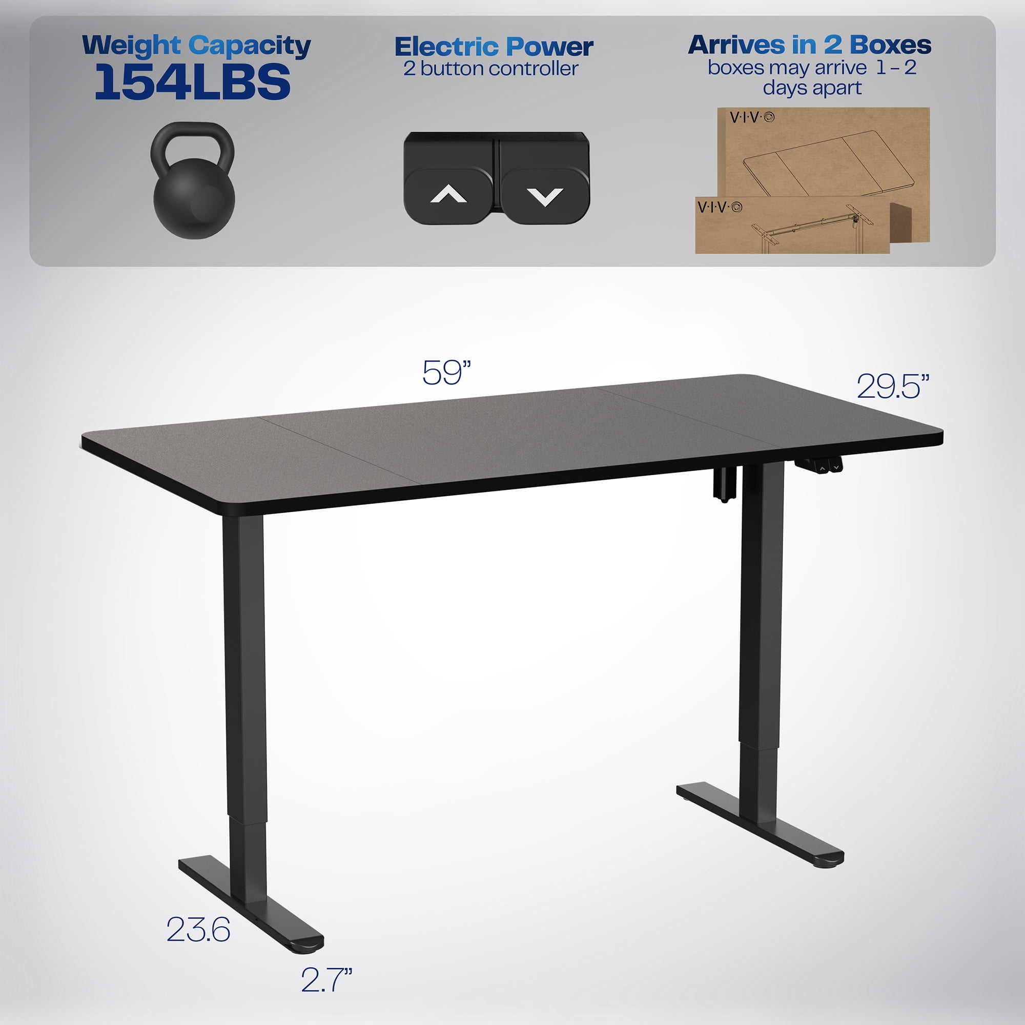 VIVO Electric 60” x 30” Stand Up Desk, Black Table Top, Black Frame