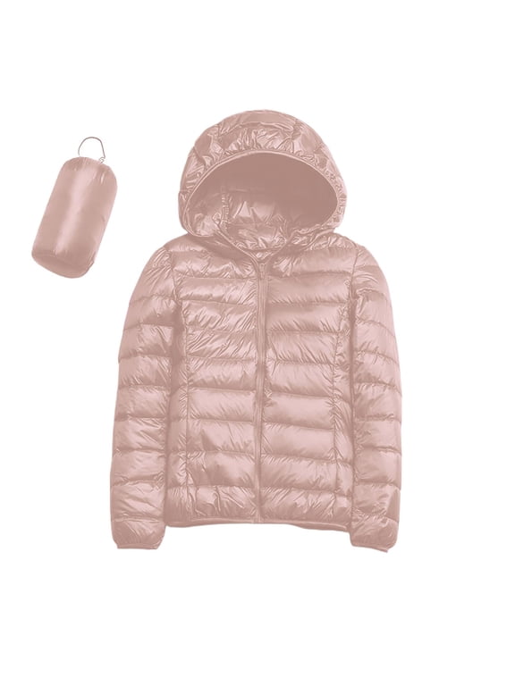 Women's Ultralight Packable Hooded Down Jacket Puffer Down Coats Light Pink, M