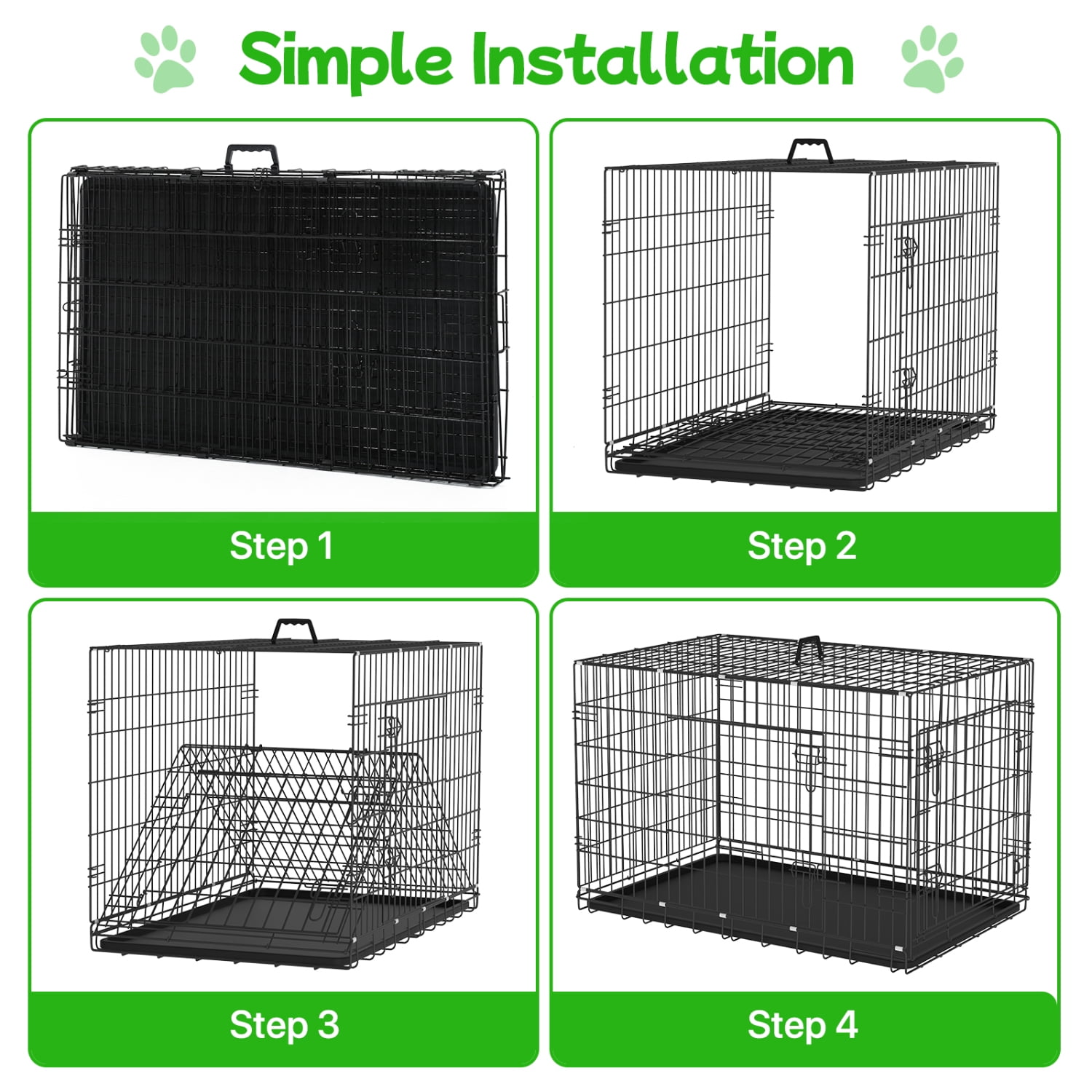 NiamVelo 42'' Large Dog Crate Heavy Duty Dog Cage Folding Metal Pet Crate with Divider & Tray Double Doors Dog Kennel for Large Dogs, Black