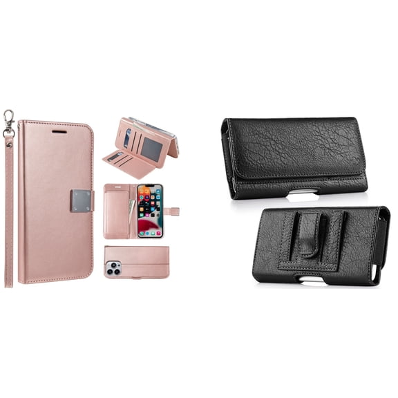 Bemz Pocket Clutch Wallet Case and Belt Holster Pouch for iPhone 14 Pro - Rose Gold