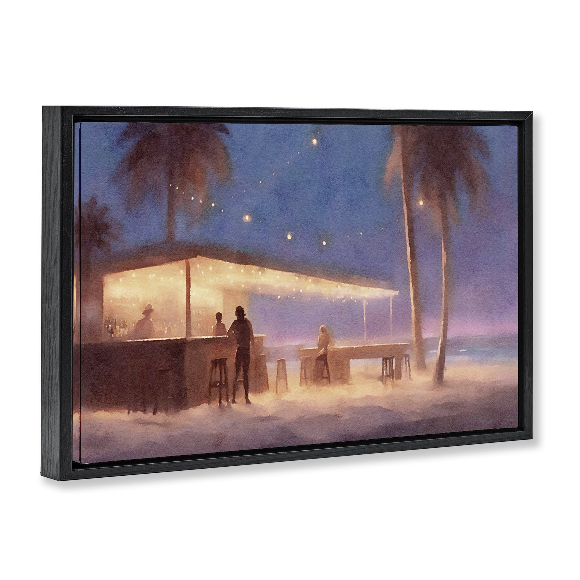 Stupell Industries Evening Beach Bar Nautical & Beach Painting Black Floater Framed Canvas Art Print Wall Art, 31 x 21