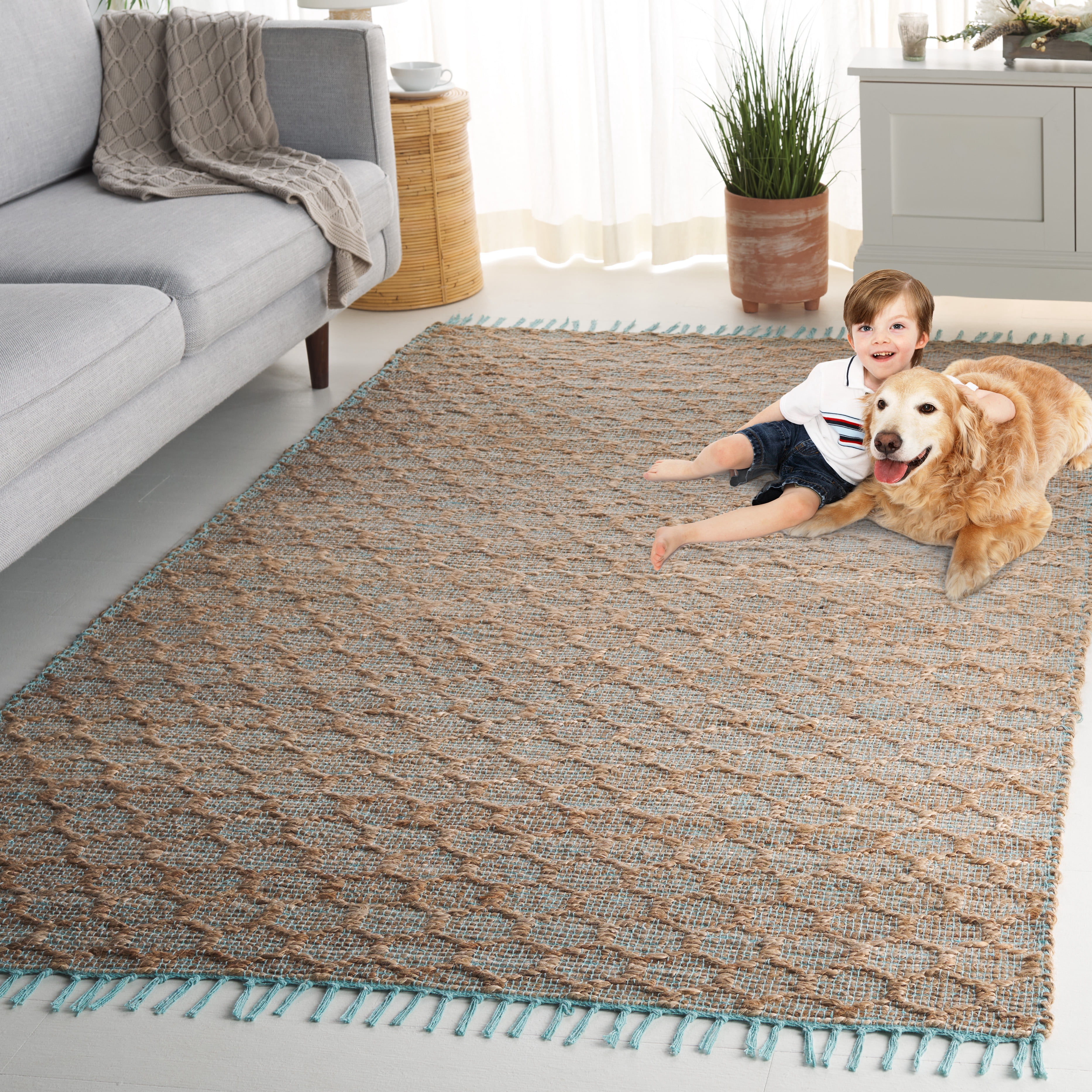 SAFAVIEH Cape Cod Fallon Geometric Area Rug, Light Blue/Natural, 4' x 6'