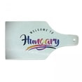 thumbnail image 1 of Hungary Cutting Board, Welcome to Hungary Calligraphy in Various Tones Vibrant Tourist Destinations Europe, Decorative Tempered Glass Cutting and Serving Board, in 3 Sizes, by Ambesonne, 1 of 2