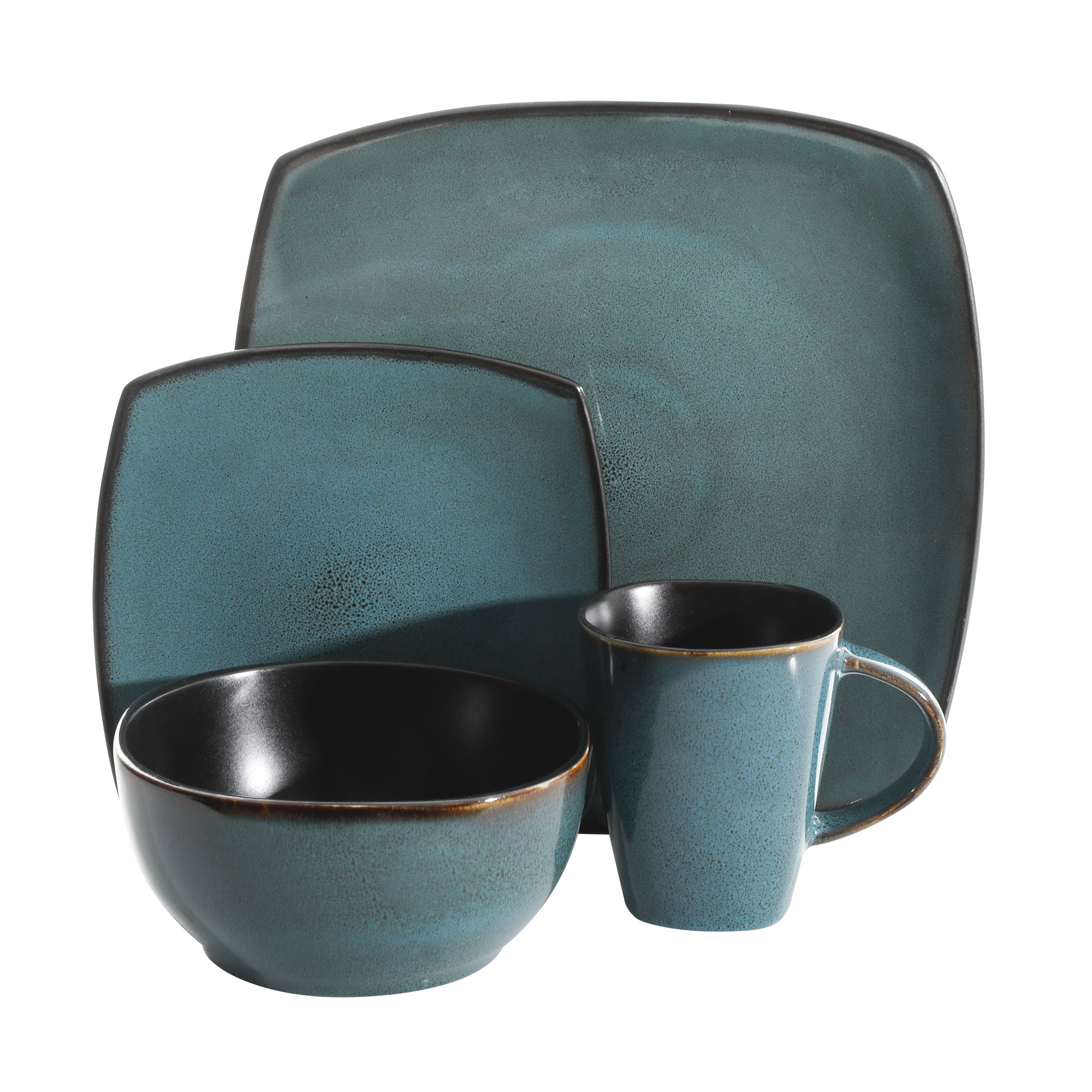 Gibson Home Soho Lounge Square Stoneware 16 Piece Dinnerware Set, Teal