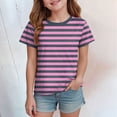 thumbnail image 2 of NIEWTR Hauts à Manches Courtes à Rayures Classiques pour Filles T-Shirts d'Été pour Enfants Col Rond Tendance T-Shirts pour Enfants 5-14 Ans (Violet, 2-3 Ans), 2 of 4