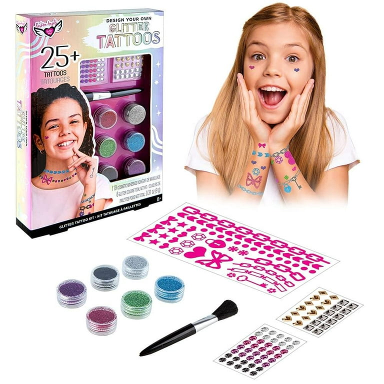 Glitter Tattoo Kit, Bledras 30 Colors Temporary Tattoo Set for Girls, 147  Stencils, 4 Brushes, 2 Glue, Glitter Tattoos for Kids or Adults, Gift for