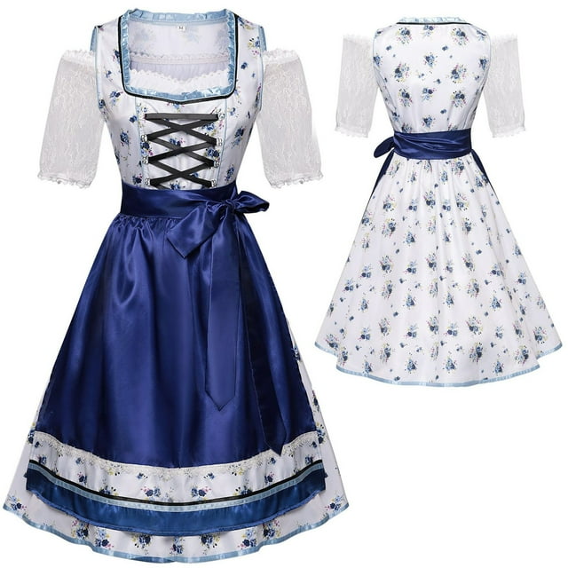 WILLBEST Robe Perlée pour Femmes Robe Traditionnelle 3 Pcs Tablier Blouse Midi Oktoberfest Déguisement Carnaval Bavarois
