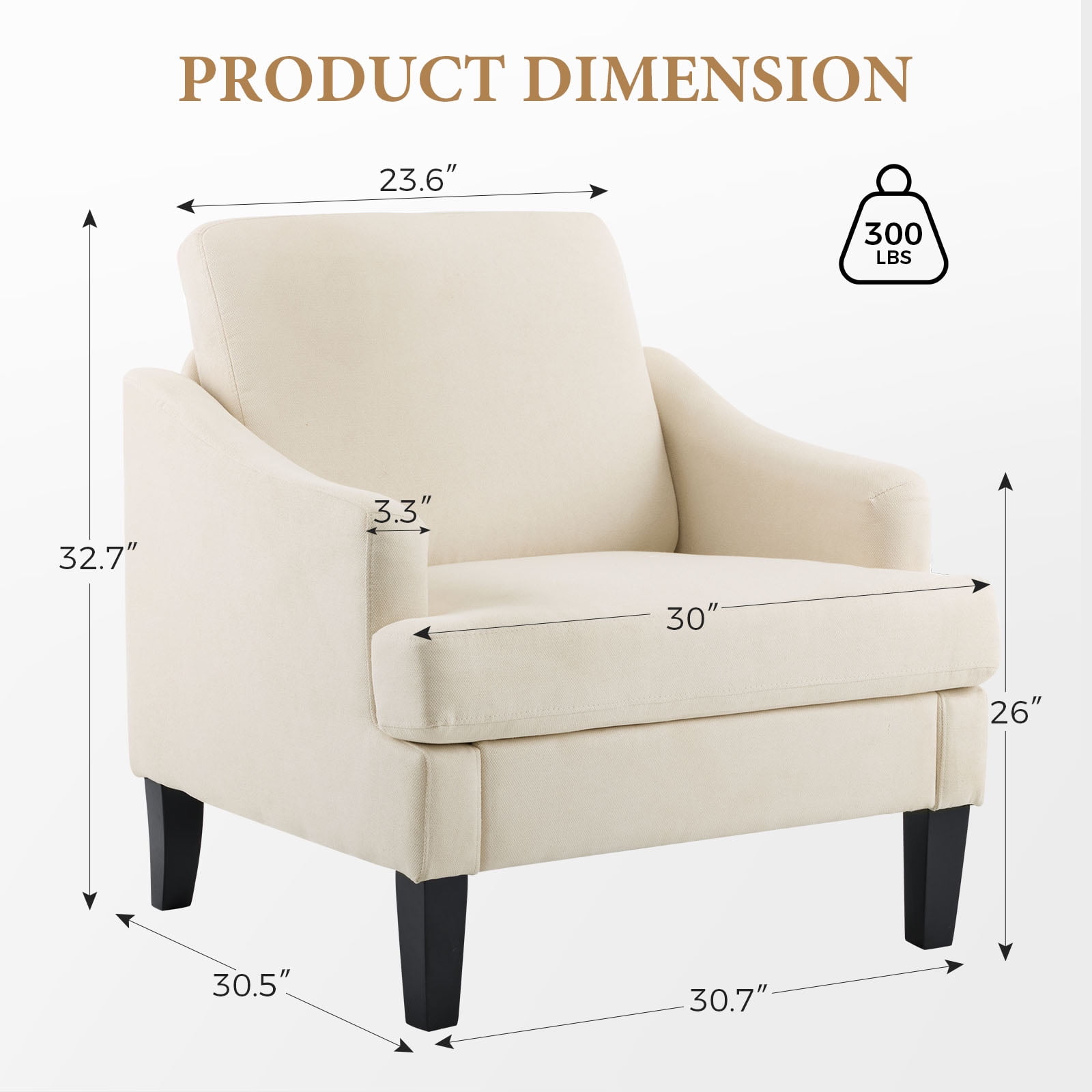 Bezseller Modern Accent Chair, Upholstered Armchair for Living Room, Bedroom, Office, Beige
