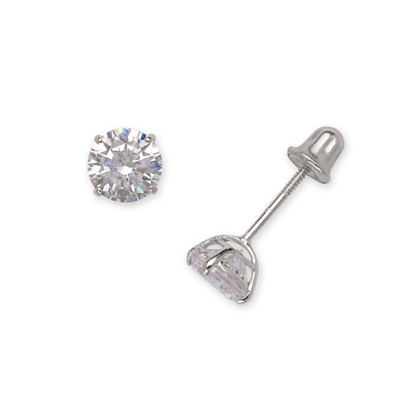 Real 14k White Gold Solitaire Round CZ Stud Screw Back Earrings (2mm-7mm) (2mm-White Gold) Stud Earring for Women