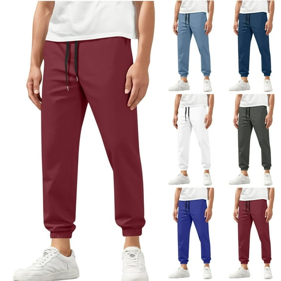 Miluxas Men's Casual Joggers Pants Cotton Elastic Waist Drawstring Chino Pants Hiking Outdoor Track Sweatpants White