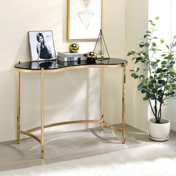 Furniture of America Harper Glass Top Desk with Metal Frame, Gold