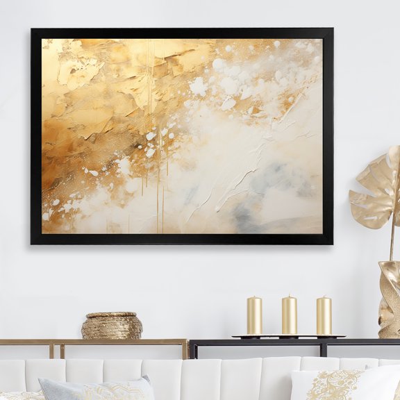 Designart "Magic Of Gold And White Marble Geode III" Abstract Marble Picture Framed Wall Art Living Room