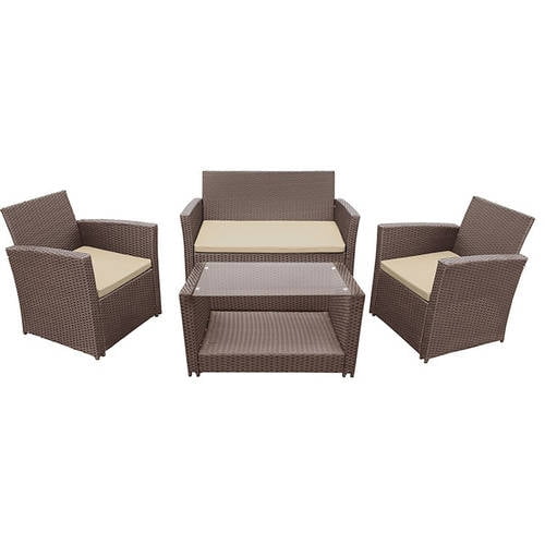 ALEKO RTFS7506BRB Lipari Set Rattan Wicker Furniture 4-Piece Indoor Outdoor Coffee Table... by ALEKO