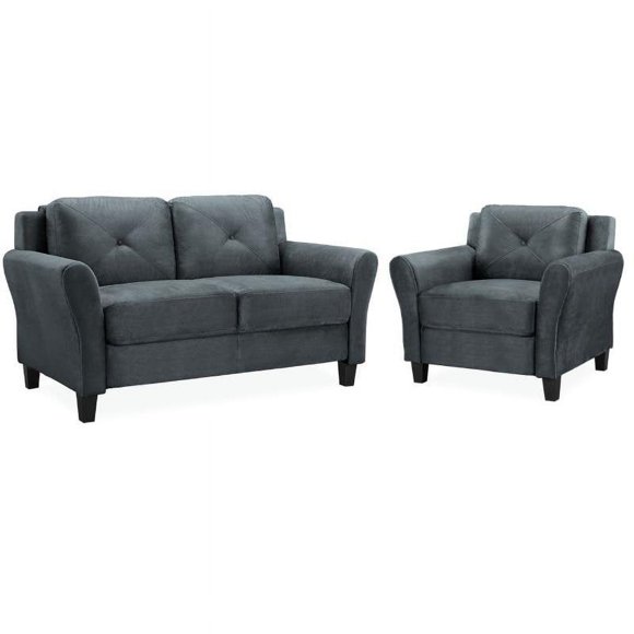 Harvard 2 Piece Loveseat and Accent Chair Set in Dark Gray