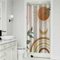 Brown Boho Sun, Moon and Plant Pattern Shower Curtain 36"x72" ,Bathroom Decorative Shower Curtains Set with 12 Hooks,Modern Waterproof Washable Shower Curtain