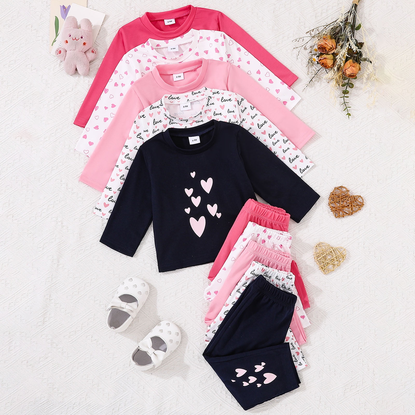 Zshosam Baby Clothes Unisex Winter Girls Clothes Set Shirt Top and Pants Kids 10 Piece Outfits for School Casual Size 18 24 Months,(Pink 18-24 Months)
