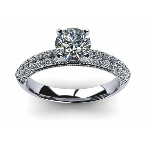 HeartsAndYou 1.7ct Round Cut Moissanite Milgrain Solitaire Engagement Ring for Women 18k White Gold over Silver