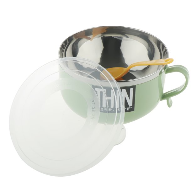 Cuenco de acero inoxidable de 900 ml con juego de s, taza de fideos instantáneos con tapa a prueba de , regalo Verde Soledad Tazón de fideos