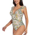 thumbnail image 3 of Yiaed Daisy Print Women's Ruffled One Piece Swimsuit V Neck Swimwear Slimming Monokini for Woman-Large, 3 of 8