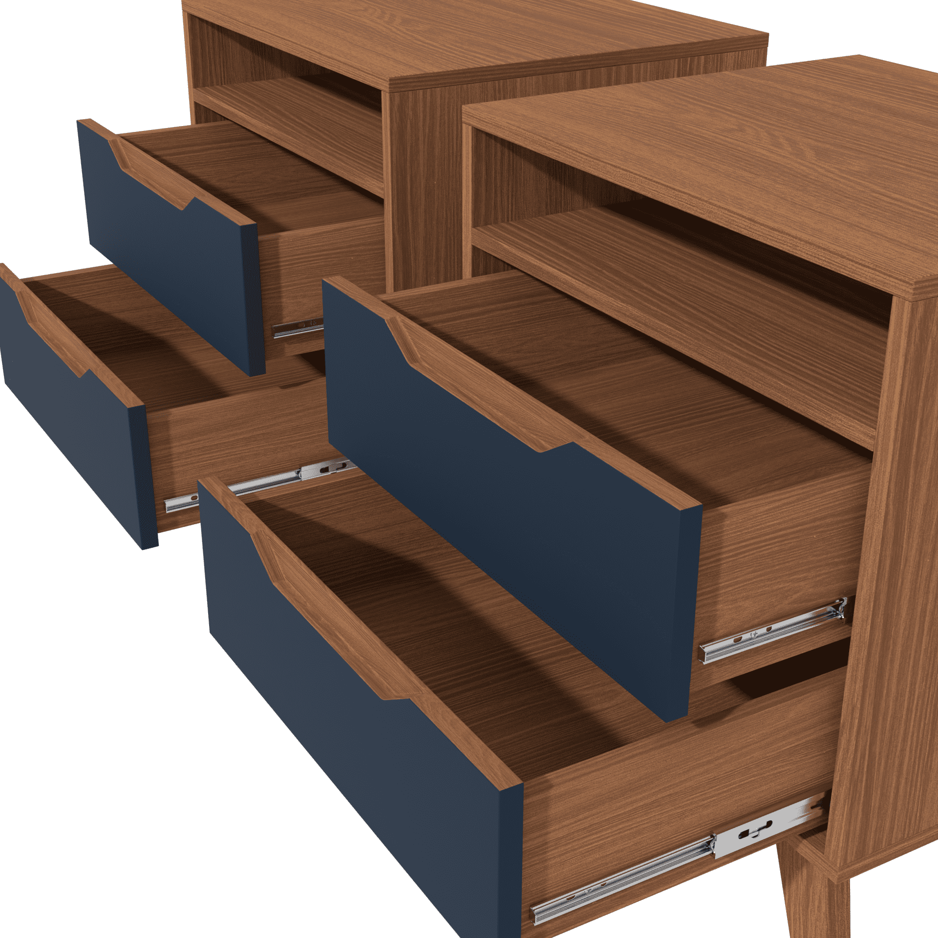 Kappesberg Paris 2-Piece Nightstand Set with 2 Drawers Open Shelf and Built-in Handles Gloden Oak/Blue – Modern Bedroom Storage