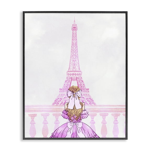 Stupell Industries Pink Gown & Eiffel Tower Black Framed Giclee Art, design by Ziwei Li