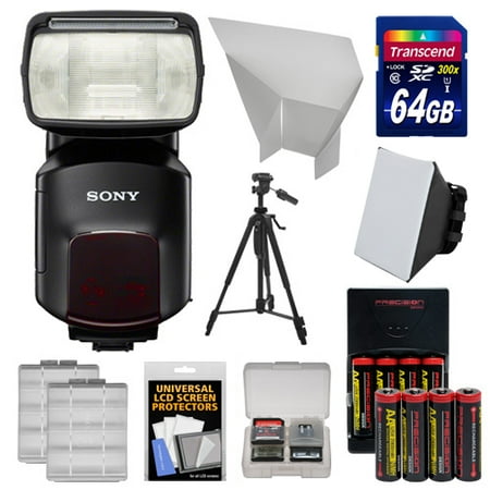 Sony Alpha HVL-F60M Flash with Video Light with 64GB Card + Batteries & Charger + Diffuser + Bounce Reflector + Tripod Kit for A7, A7R, A7S, A99, A58, A68, Cyber-Shot DSC-RX1, RX1R, RX10 Cameras