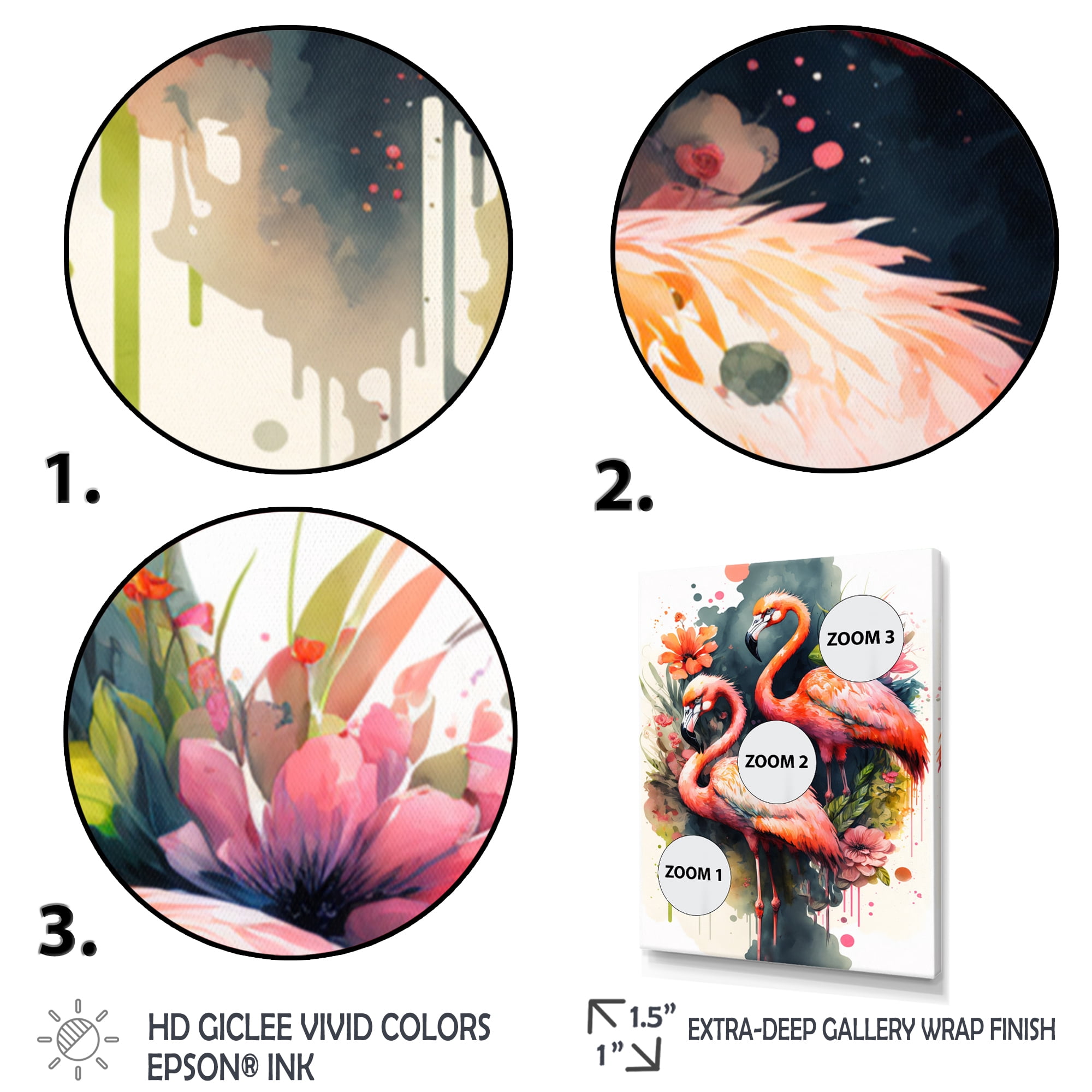 Designart Cute Flamingos Floral Art II Canvas Wall Art
