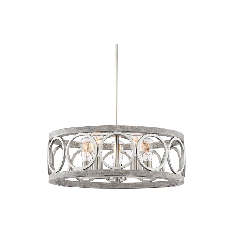 Franklin Iron Works Modern Large 5-Light Gray Wood Hanging Pendant