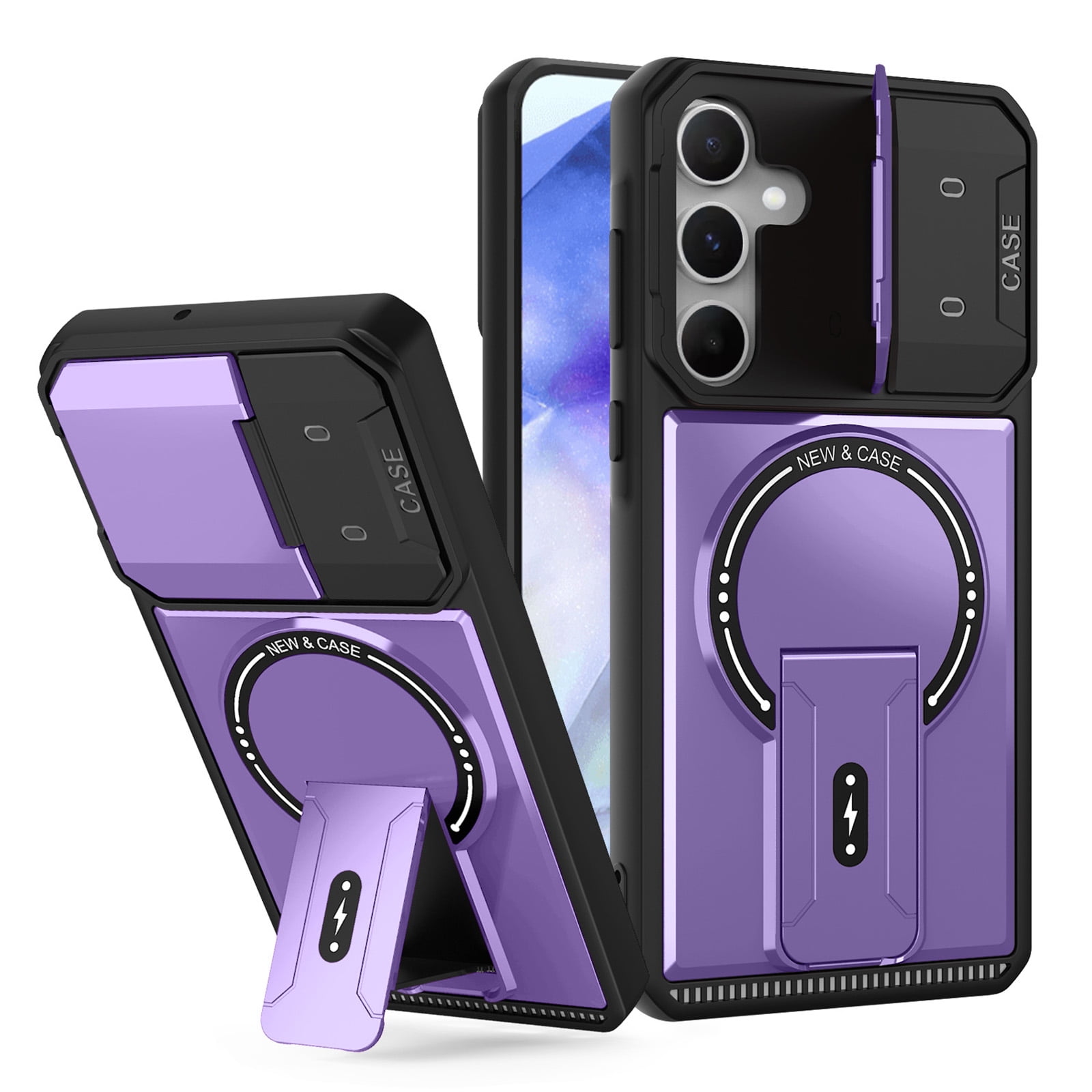 Magnetic For Samsung Galaxy A17 5G Case Rugged, [Built in Hidden Kickstand] [Compatible with Magsafe] [Military Drop Protection] Camera Lens Cover Shockproof Heavy Duty Phone Case,Purple