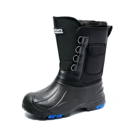 

Lacyhop Men Snow Boots Plush Lining Winter Boot Round Toe Mid Calf Fishing Waterproof Lightweight Platform Black With Steel Spikes 10
