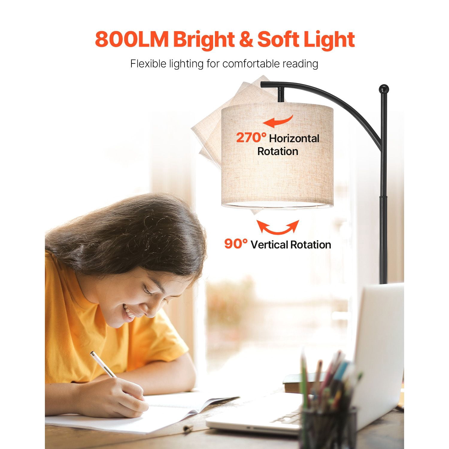 Tall Floor Lamp for Living Room, Dimmable & Color Temperature Adjustable via Remote Control, Modern Standing Light