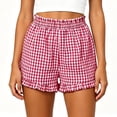 thumbnail image 6 of Cutuoiiu Women's High Waist Gingham Shorts Elastic Ruffled Waist with Ruffle Hem, Casual Summer Beach Shorts with Pockets, 6 of 6