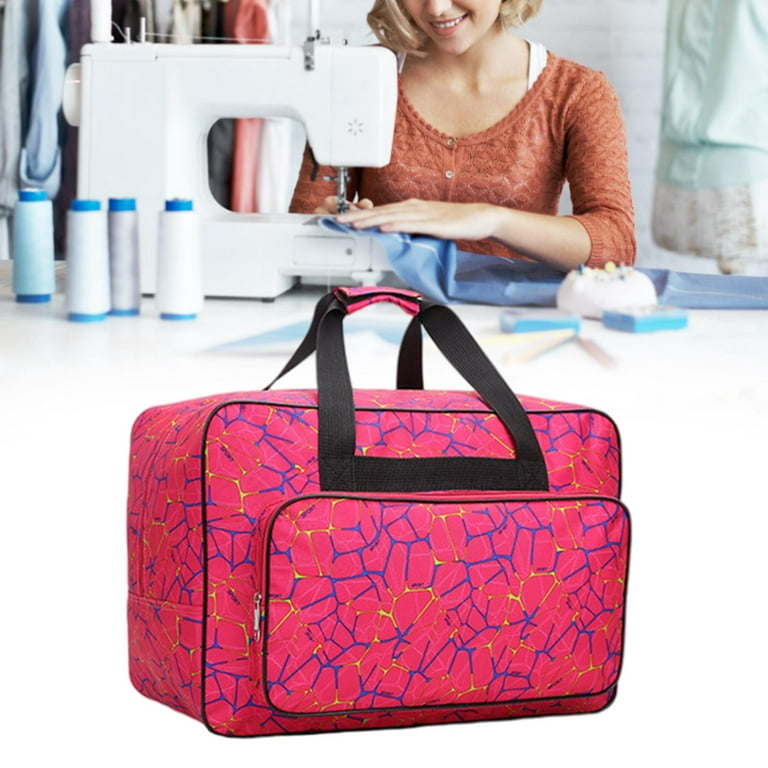 Abbraccia Rose Red Sewing Machine Carrying Case,Universal Nylon Carry Tote  Bag,Portable Padded Storage Dust Cover with Pockets for Sewing Machine 