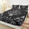 thumbnail image 3 of Manfei Victorian Damask Bed Sheets Full, Vintage Baroque Floral Bedding Full Size, Black Gray Bedroom Set, Breathable Bedroom Decor, Top Sheet + Fitted Sheet + Pillowcase, 3 of 7