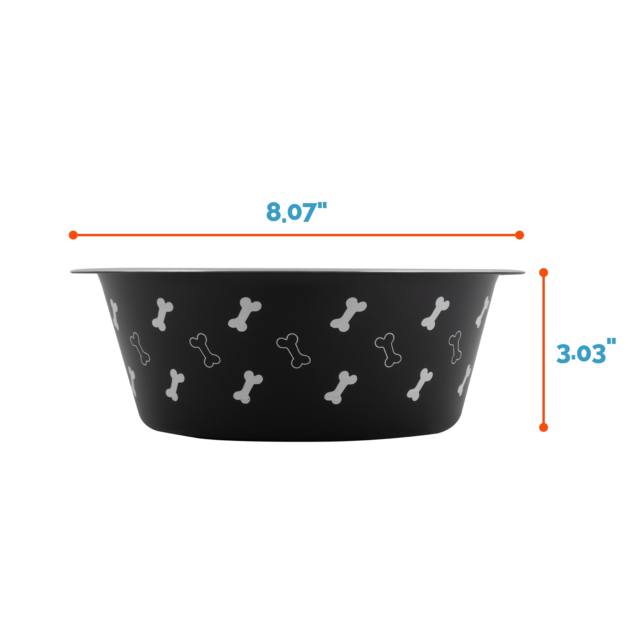 (3 pack) Vibrant Life Large Stainless Steel Dog Bowl, 48 fl oz, Black with Bones